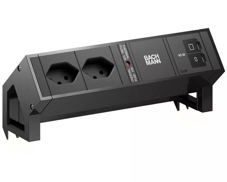 Bachmann Tischsteckdosenleiste DESK2 2xT13 1xUSB C/C 45W 0.2m RAL9005