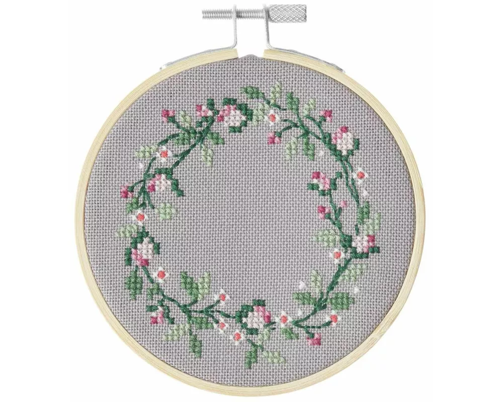 Stickpackung Gezählter Kreuzstich, Blumenkranz, Ø 10cm