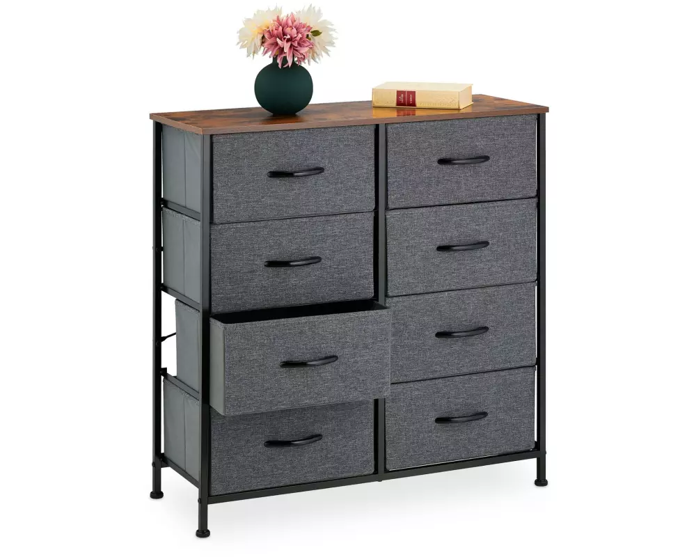 relaxdays Kommode mit 8 Schubladen 81,5 x 80 cm, Schwarz/Dunkelgrau