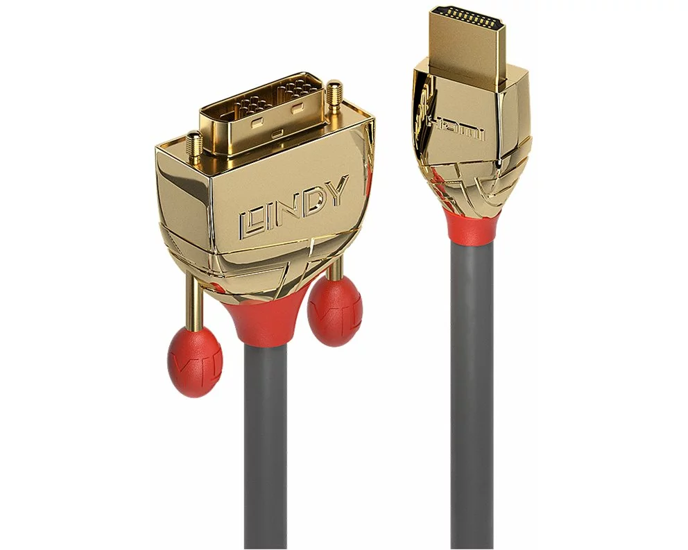 LINDY GOLD Video Cable, Single Link, HDMI-DVI M-M, 3m, grey, DVI-D