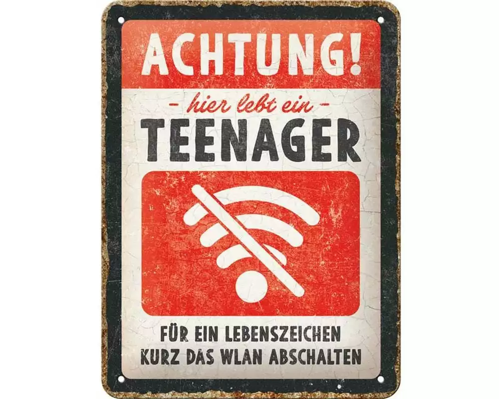 Nostalgic Art Schild Achtung Teenager WLAN 15 x 20 cm, Metall