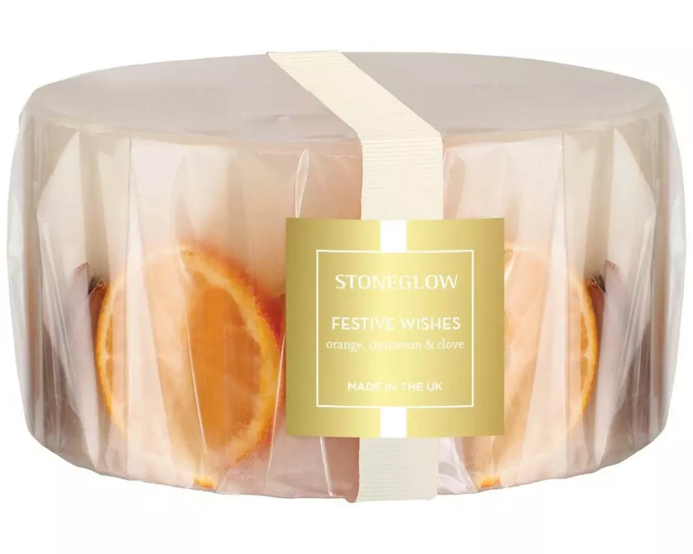 Stoneglow Weihnachtskerze Festive Wishes Weiss