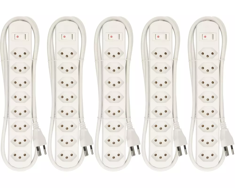 Max Hauri Steckdosenleiste Basic-Line 8x T13 Schalter Weiss, 5er Pack
