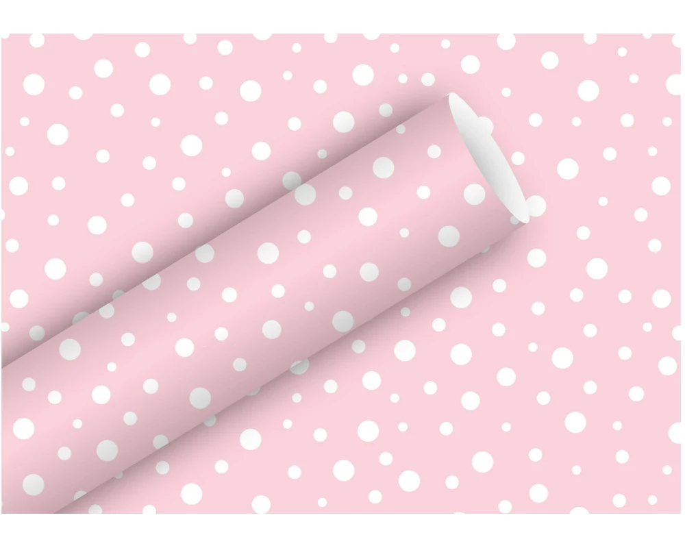 Braun + Company Geschenkpapier Polka Dots 2 m x 70 cm, Rosa/Weiss