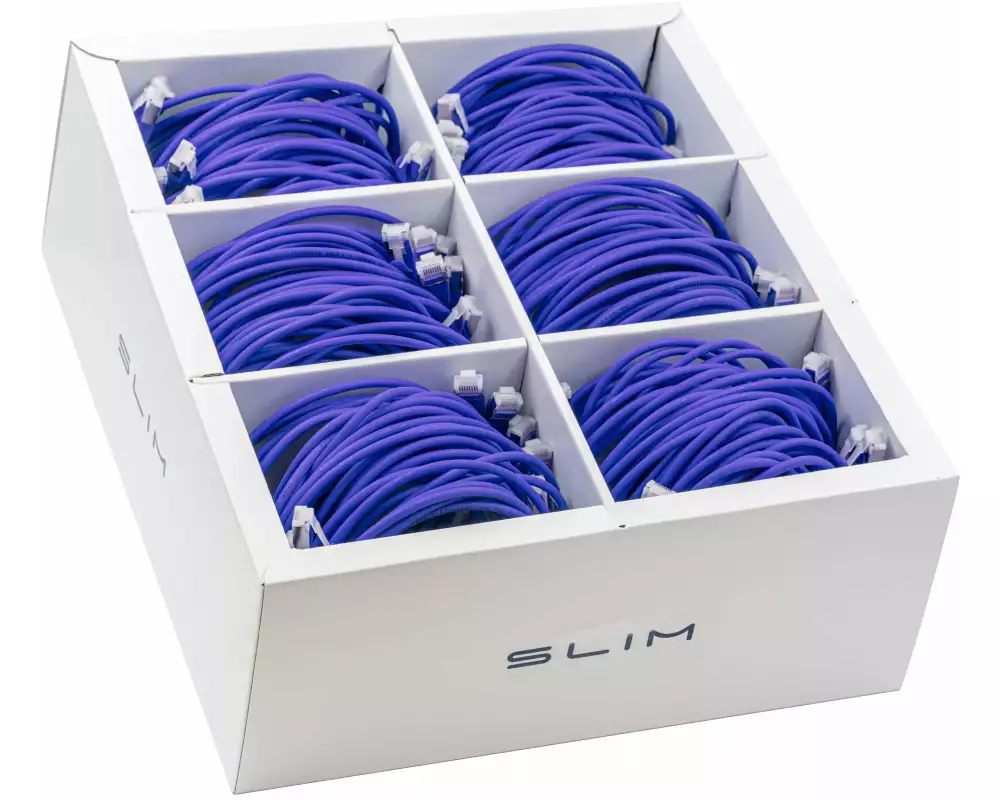 SLIM Slimpatchkabel RJ-45, Cat 6A, U/FTP, 2 m, Violett, 60-Pack