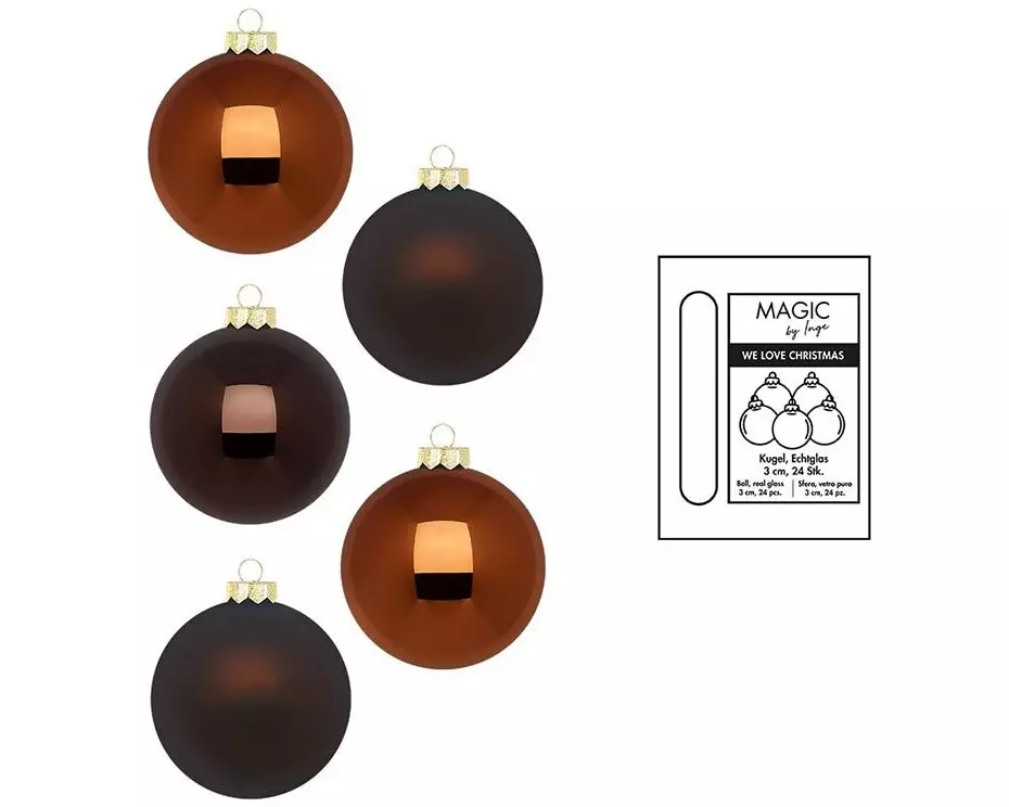 INGES CHRISTMAS DECOR Weihnachtskugel Cognac Diamond Ø 3 cm 24 Stück