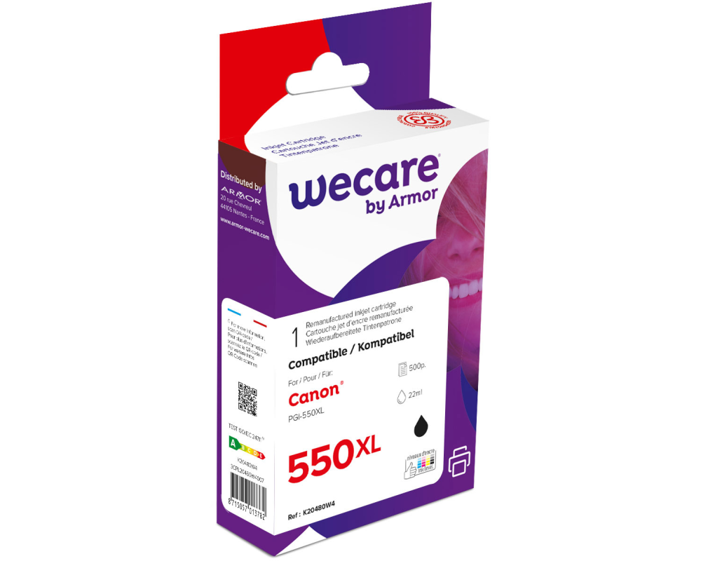 WECARE Tinte XL rebuilt schwarz PGI-550XLPGBWE zu Canon PIXMA MG5450 22ml