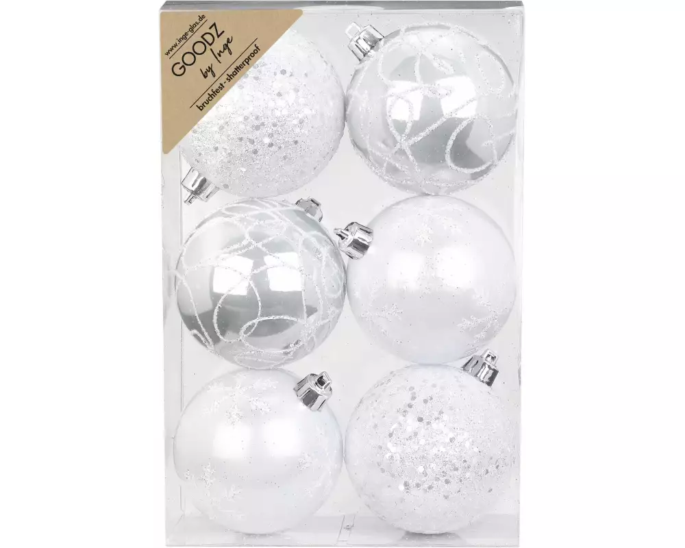 INGES CHRISTMAS DECOR Weihnachtskugel Weiss-Mix Ø 8 cm, 6 Stück
