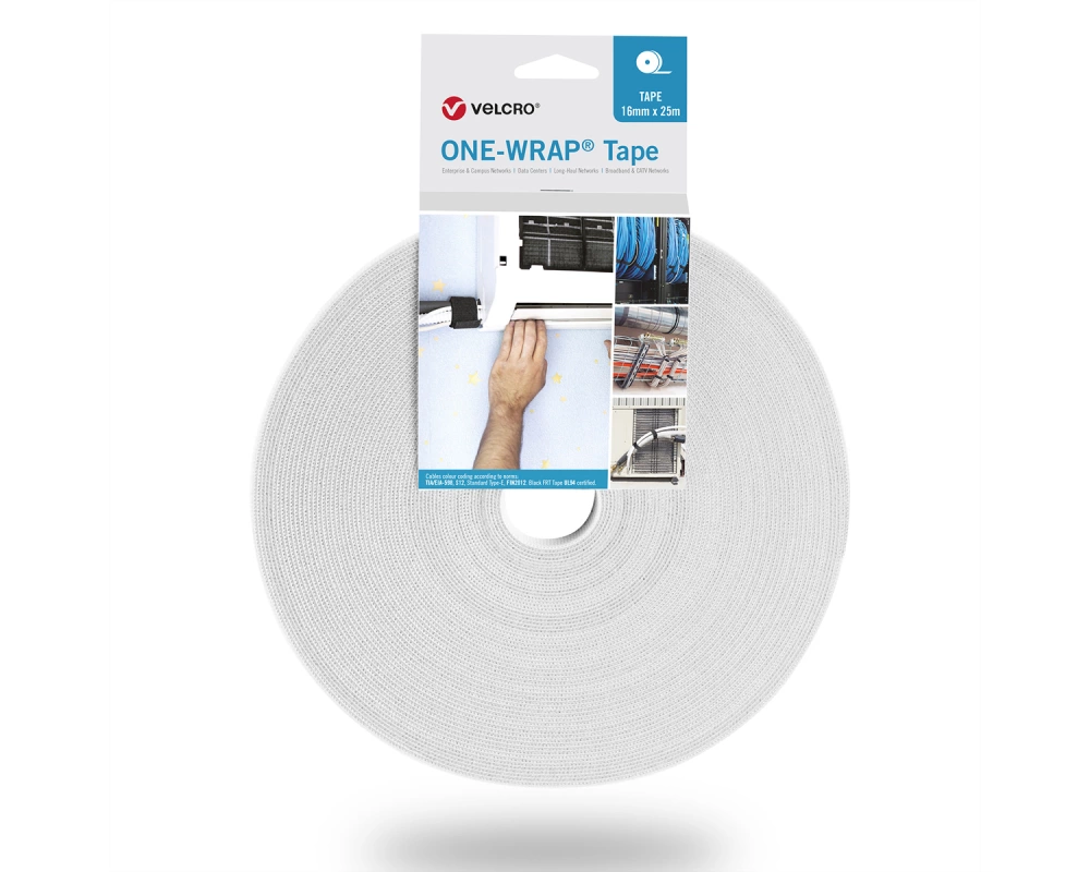 VELCRO One Wrap Band 13 mm breit, weiß, 25 m