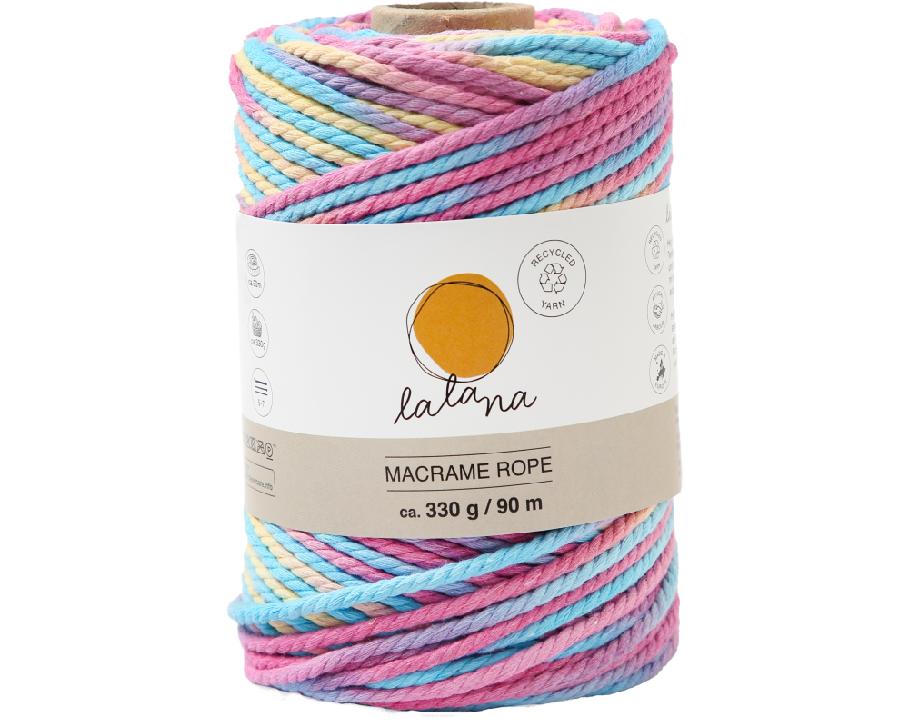 I AM CREATIVE Macrame Rope 6204.97 Rainbow 1, 3mm, 330g