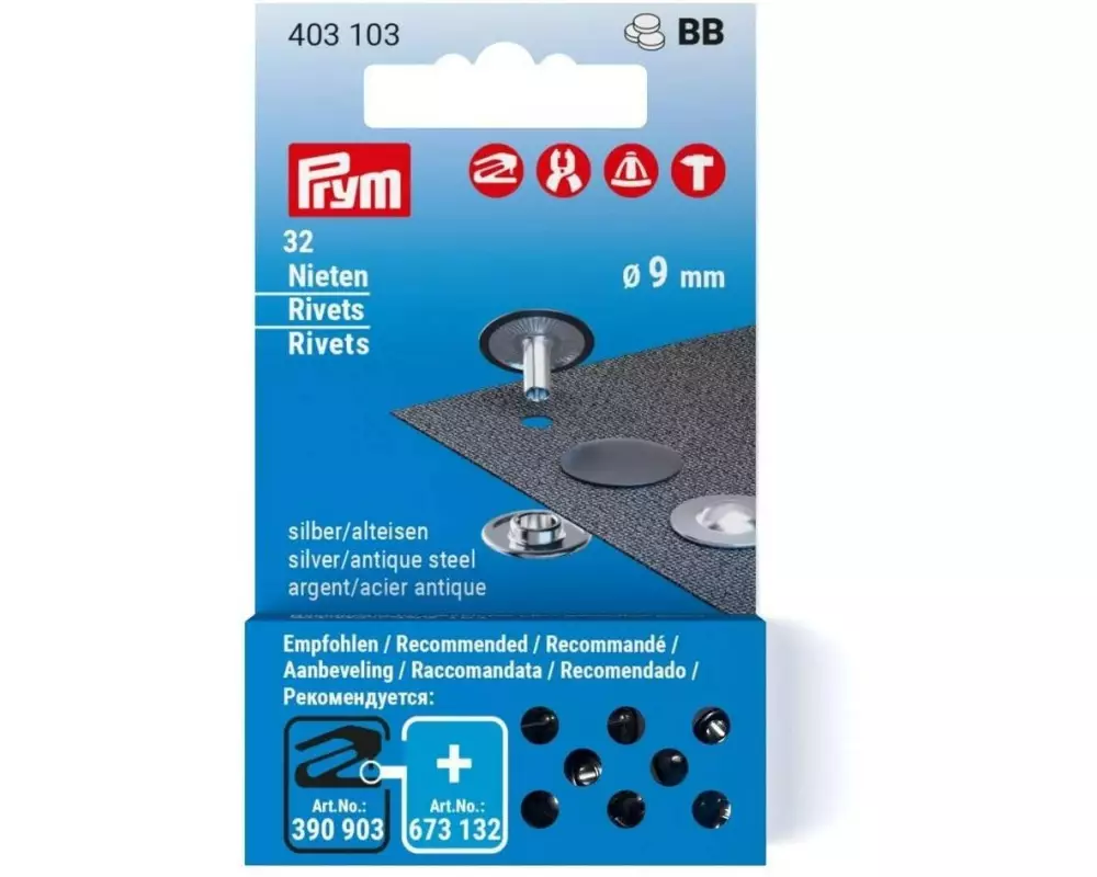Prym Nieten 32 Stück, Silber-Alteisen