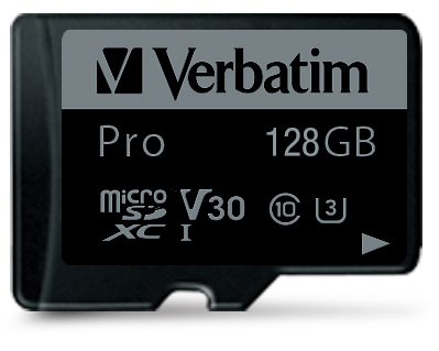VERBATIM Micro SDXC Pro U3 128GB 47044 Read 90MB/sec. Write 45MB/sec