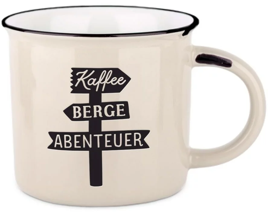 Grafik Werkstatt Vintage Becher Bergglück, Kaffee, Berge, Abenteuer