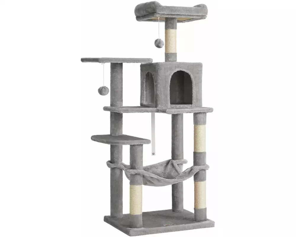 Feandrea Kratzbaum mit Hängematte, 143 cm, Grau/Beige