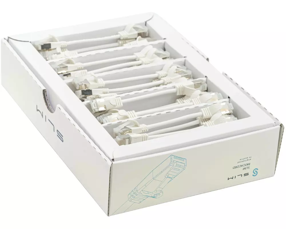 SLIM Slimpatchkabel RJ-45, Cat 6A, U/FTP, 0.1 m, Weiss, 50-Pack