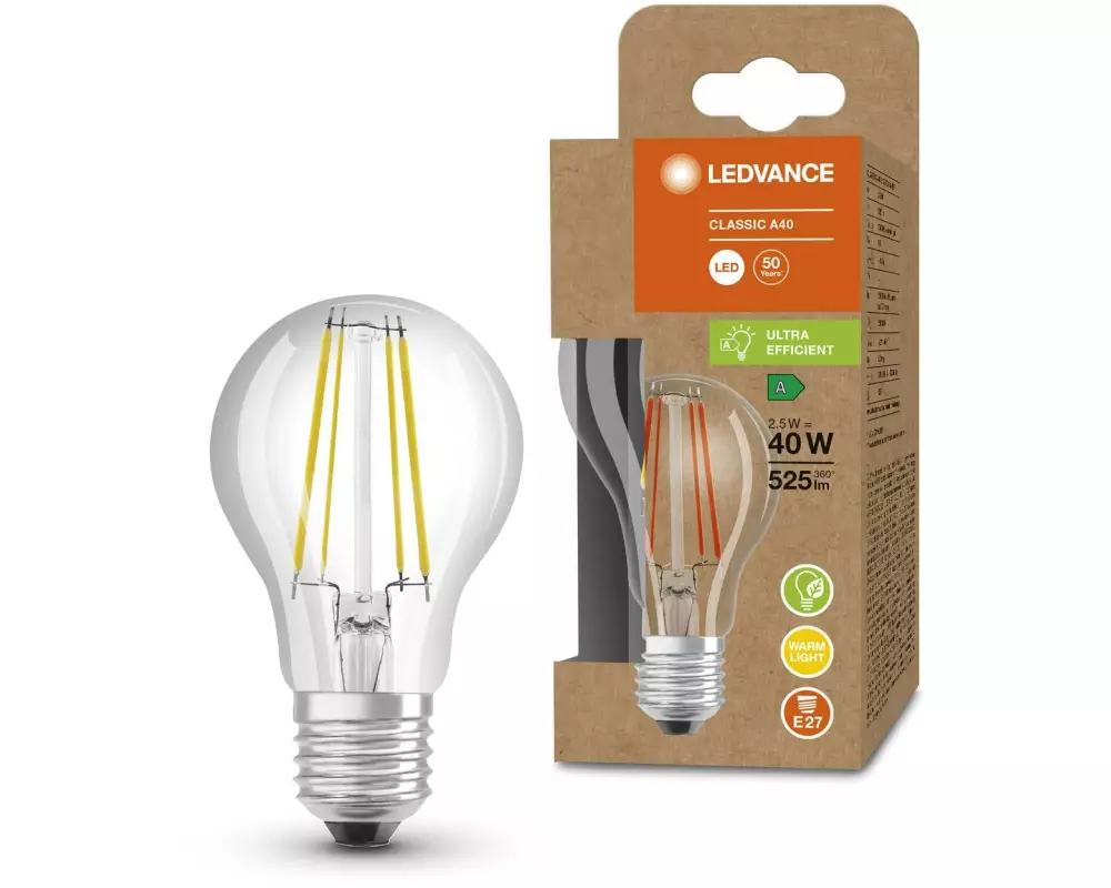 OSRAM Lampe Clas A 40, 2.5W, E27, Warmweiss (WW)