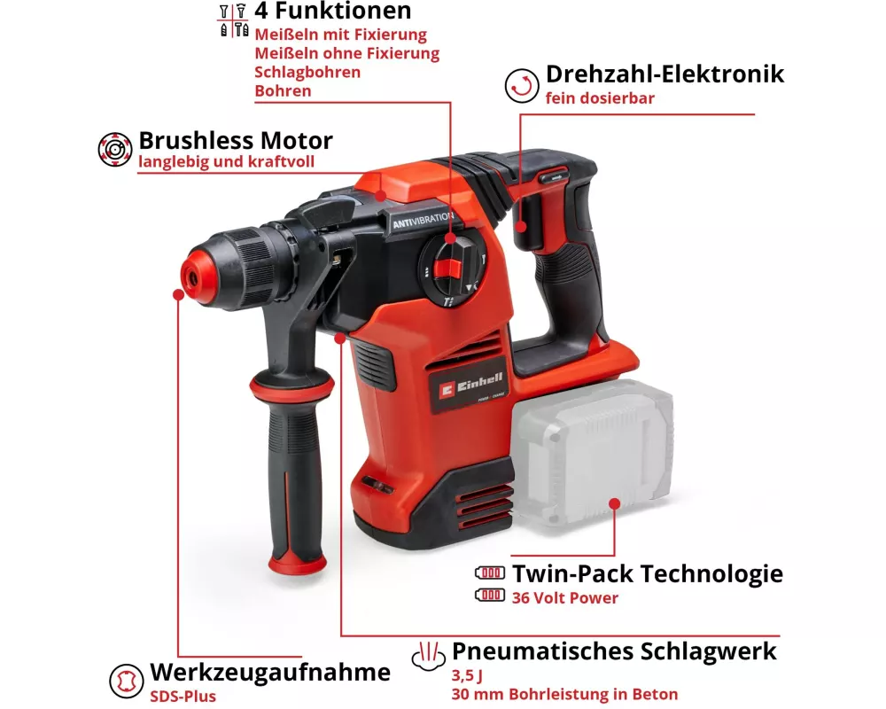 Einhell Professional TP-HD 36/30 Li BL +4 3.5 J, SDS Plus, Solo