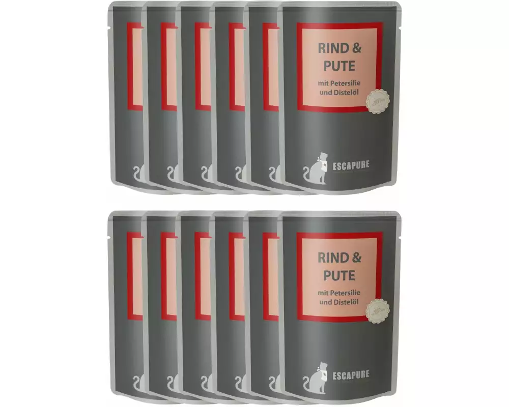 Escapure Nassfutter Pouch Rind & Pute, 12 x 100 g