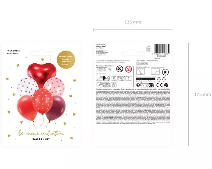 Partydeco Be Mine Valentine Rosa/Rot, 30 cm, 6 Stk