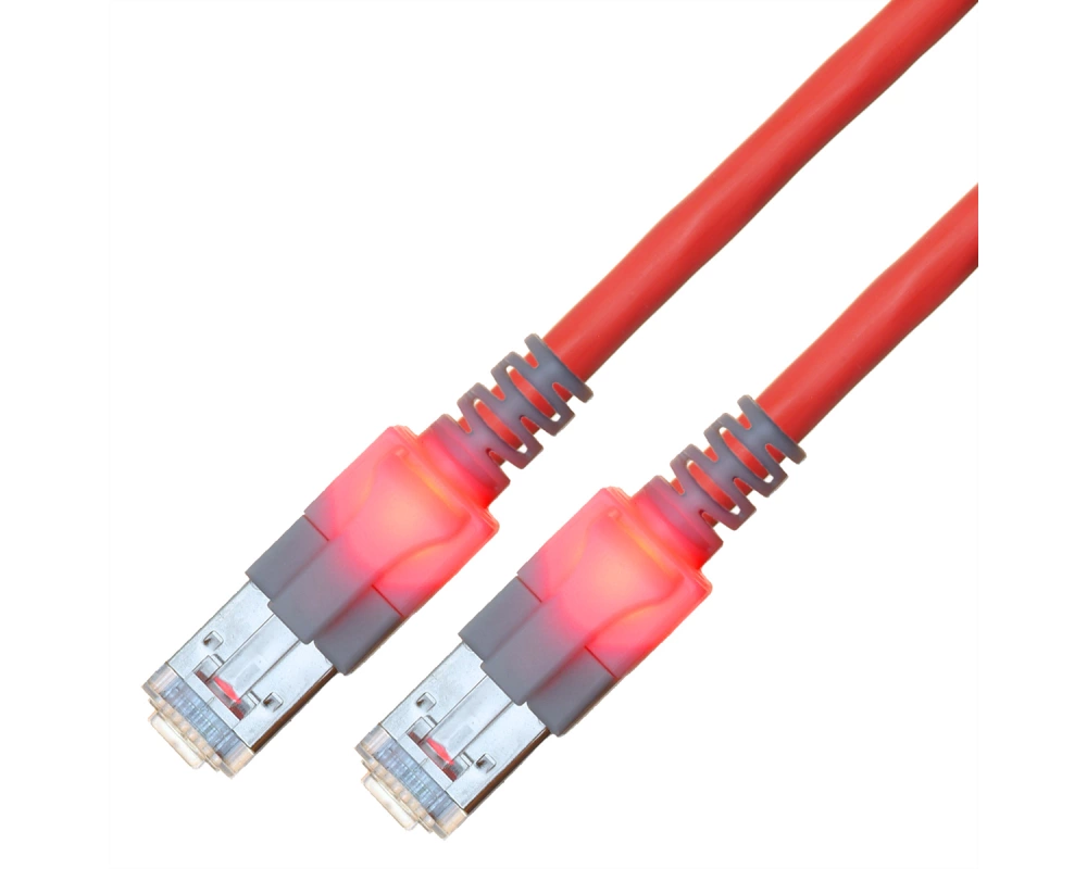 EasyLan DualBoot LED Patchkabel RJ45 S/FTP Cat.6 (Class E), mit saCon Stecker, LSOH, rot, 2 m
