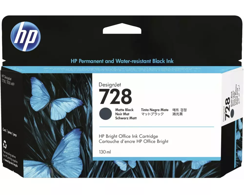 HP 728 130-ml Matte Black DesignJet Ink Cartridge