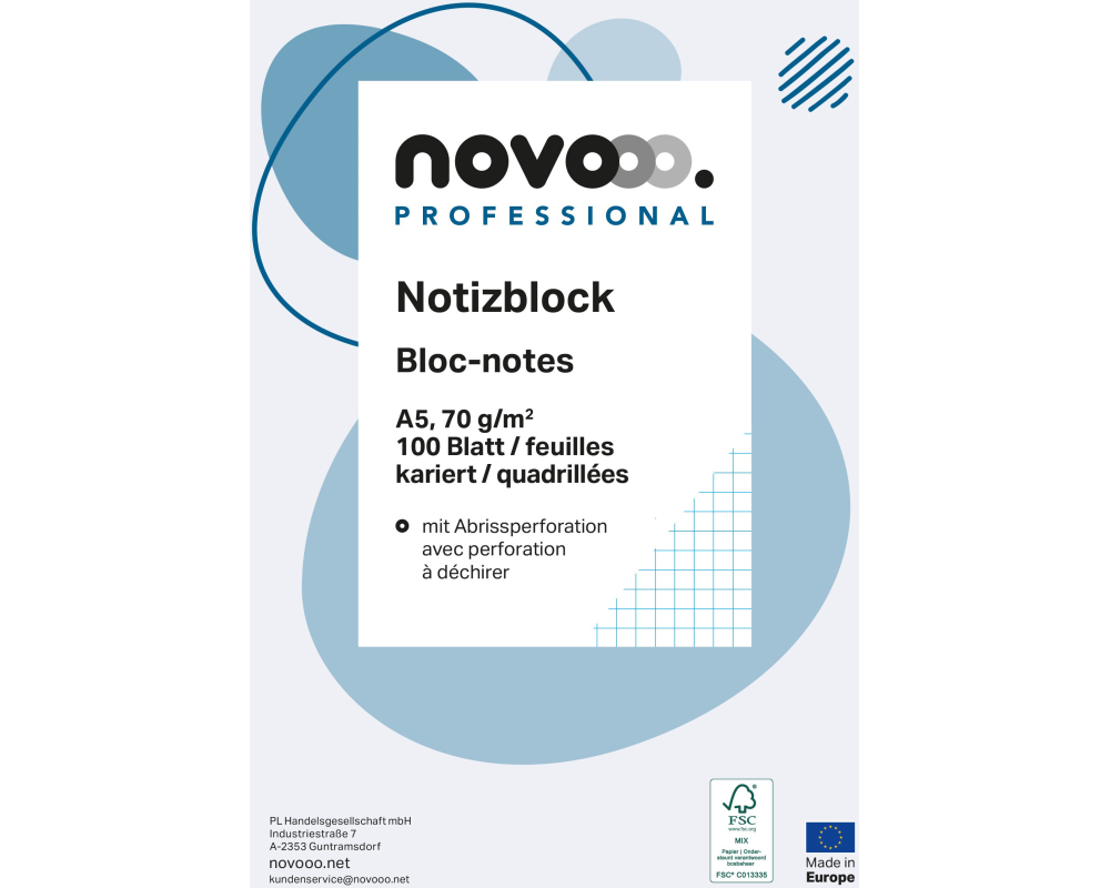 NOVOOO Notizblock weiss A5 694727 kariert 4mm, 70g 2x100 Blatt