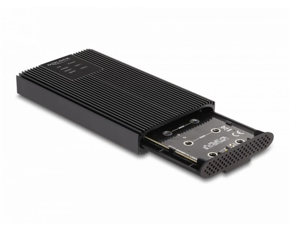 Delock Externes Gehäuse 2x M.2 NVMe PCIe SSD USB-C 20 Gbps M.2
