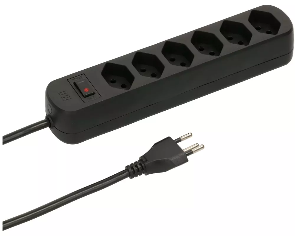 Max Hauri Steckdosenleiste Basic Line 6x T13 Reset Schalter, Schwarz