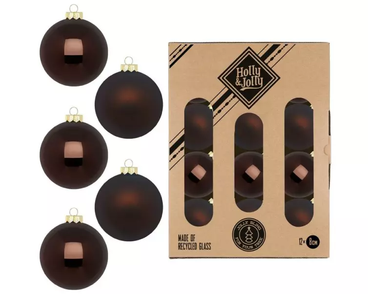Holly & Jolly Weihnachtskugel Choccy Mocha Ø 8 cm, 12 Stück