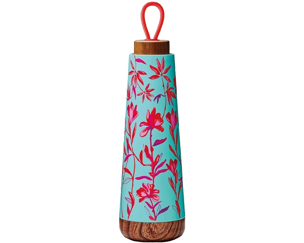 BioLoco Thermosflasche Loop-Red flowers 500 ml, Pink/Türkis