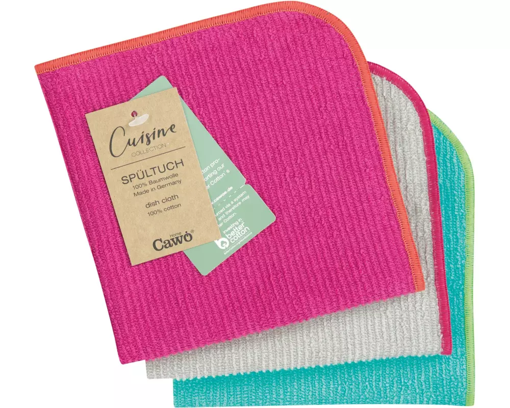 Cawö Abwaschlappen Trio 30 x 30 cm, 3 Stück, Pink/Türkis