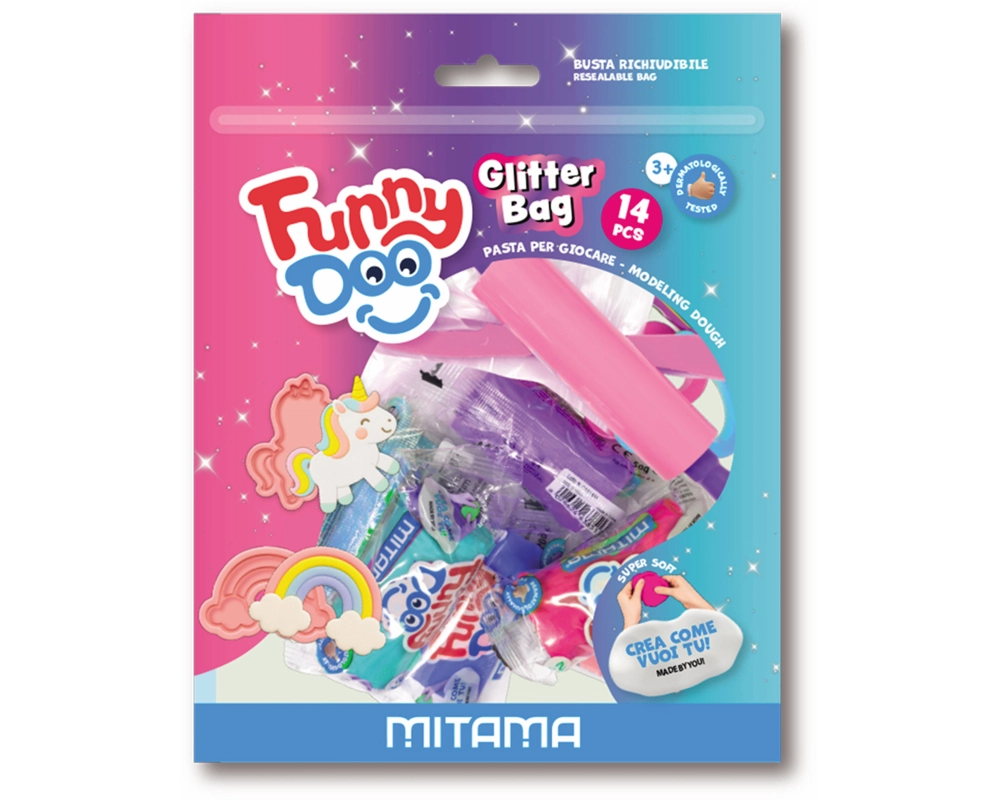 MITAMA Modellierset Funny Doo 350g 3910074 Glitter Bag, 14-teilig