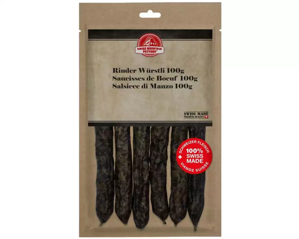 Swiss Mountain Petfood Kauartikel Rinderwürstli, 100 g