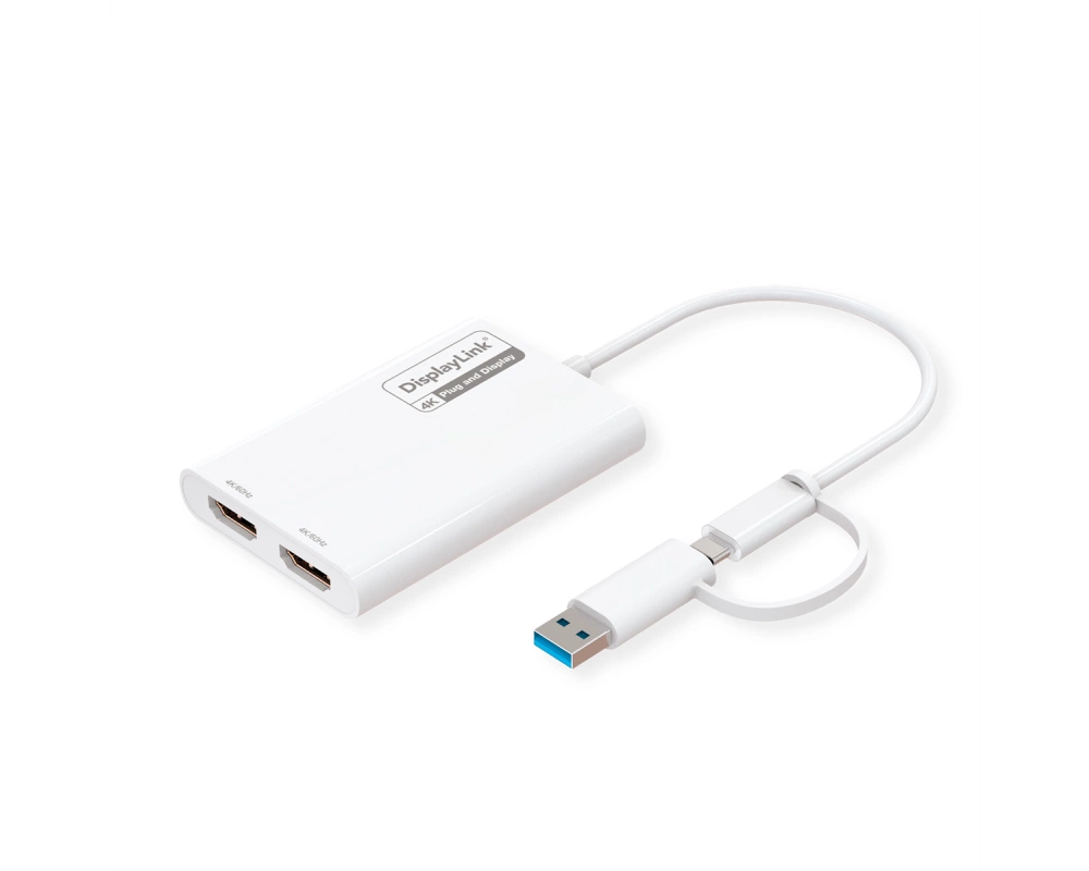 ROLINE Multi-DisplayLink Adapter USB Typ A+C - 2x HDMI, Multi-Stream 4K