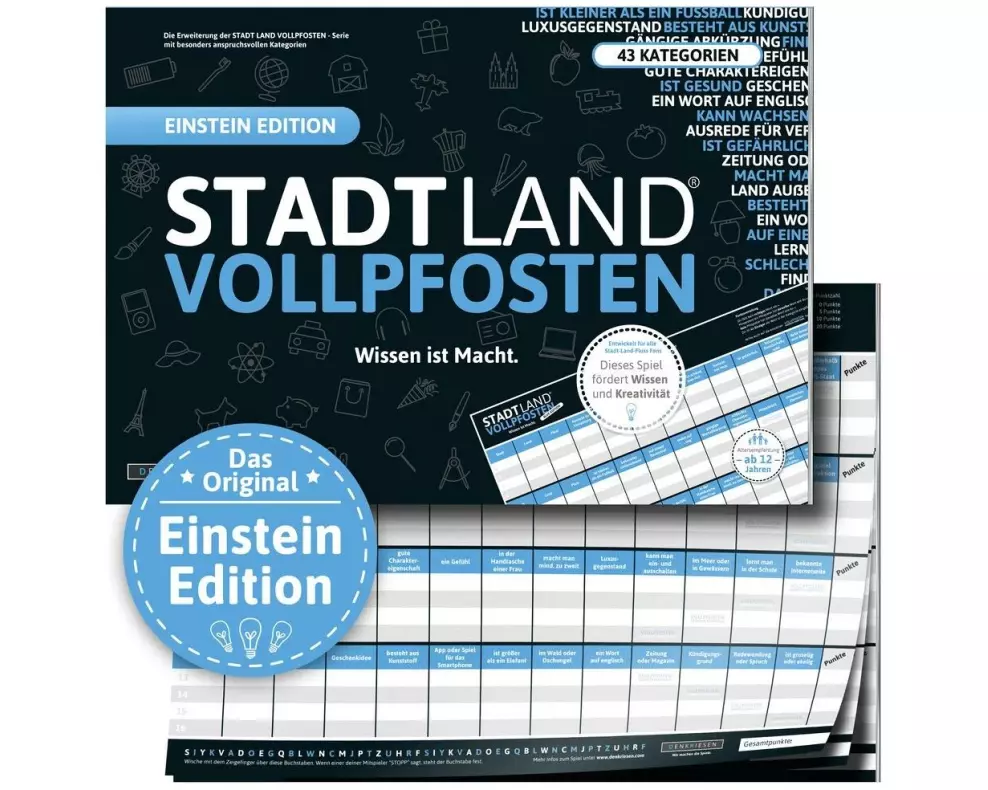 Denkriesen Partyspiel STADT LAND VOLLPFOSTEN – Einstein Edition