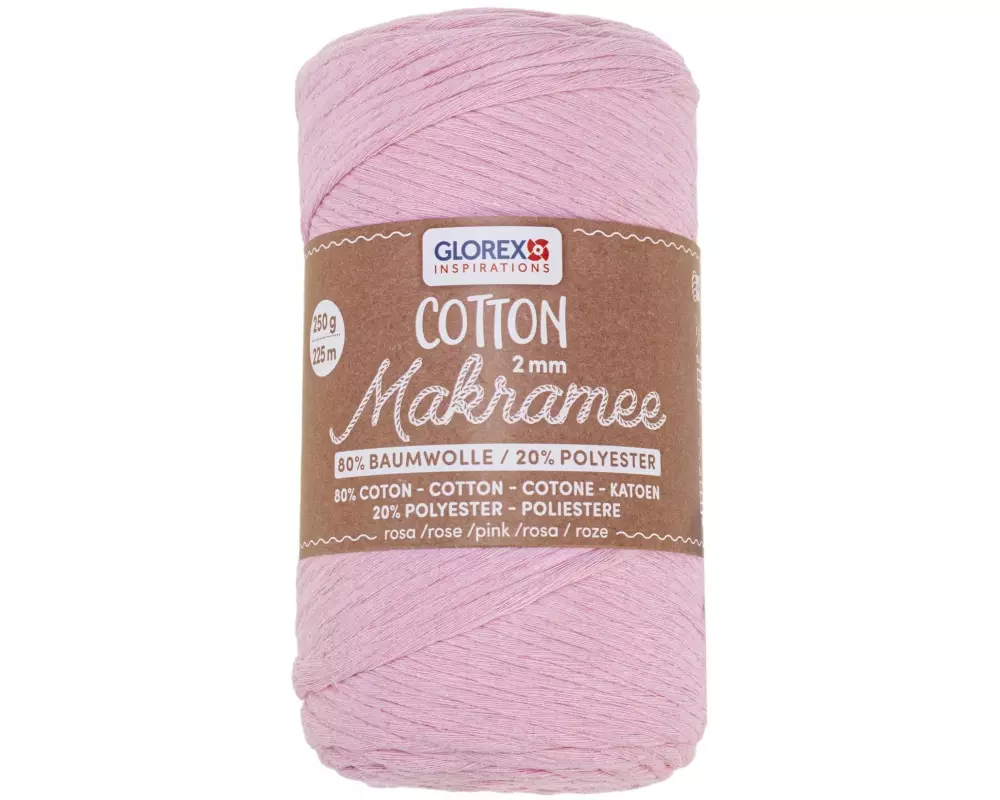 Glorex Wolle Makramee Cotton 225m x 2 mm, 250g, Rose