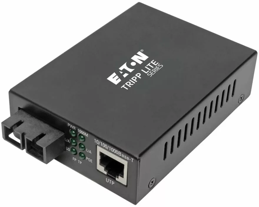 EATON TRIPPLITE Gigabit, Multimode, Fiber to Ethernet Media Converter, POE+, International Power Cables, 1310nm, 2 km