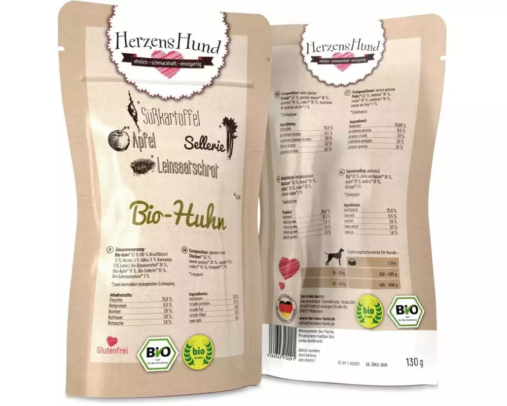 HerzensHund Nassfutter Bio-Huhn mit Bio-Gemüse, 130 g