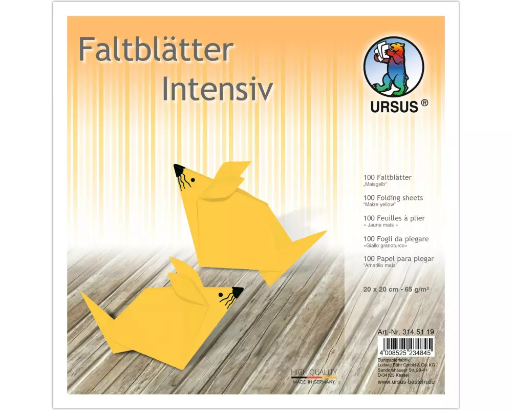 URSUS Faltblätter intensiv uni 20 x 20 cm 100 Blatt maisgelb