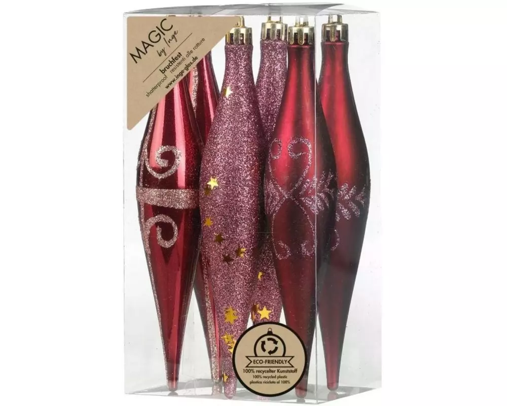 INGES CHRISTMAS DECOR Weihnachtsschmuck Olive 6 Stück, Bordeaux