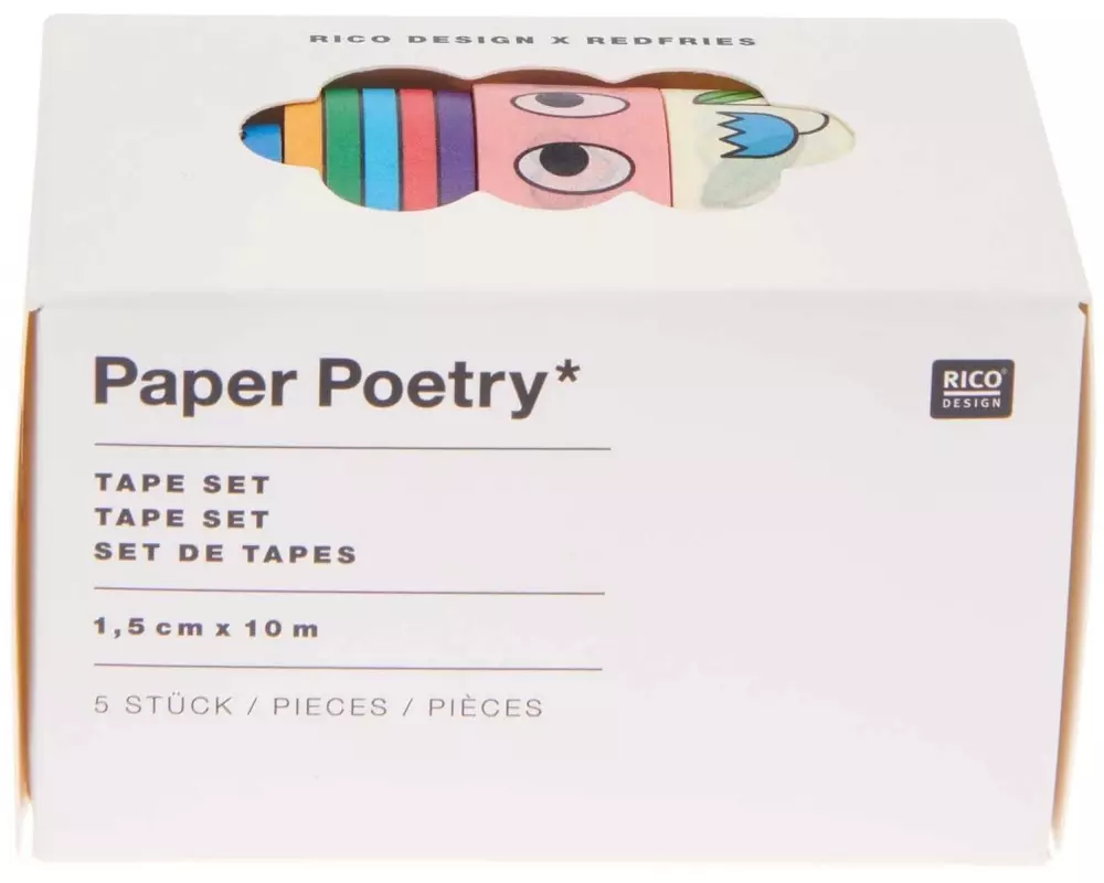 Rico Design Washi Tape Eye Candy 5 Stück, Mehrfarbig, 10 m