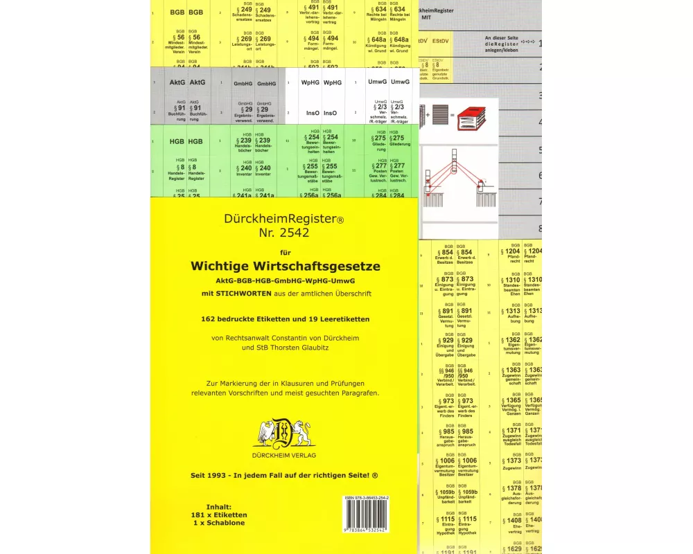 DürckheimRegister WICHTIGE WIRTSCHAFTSGESETZE (BGB, HGB, GmbHG, AktG, UmwG) MIT Stichworten