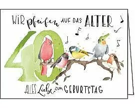Doppelkarte / 40, Geburtstag (Vögel)