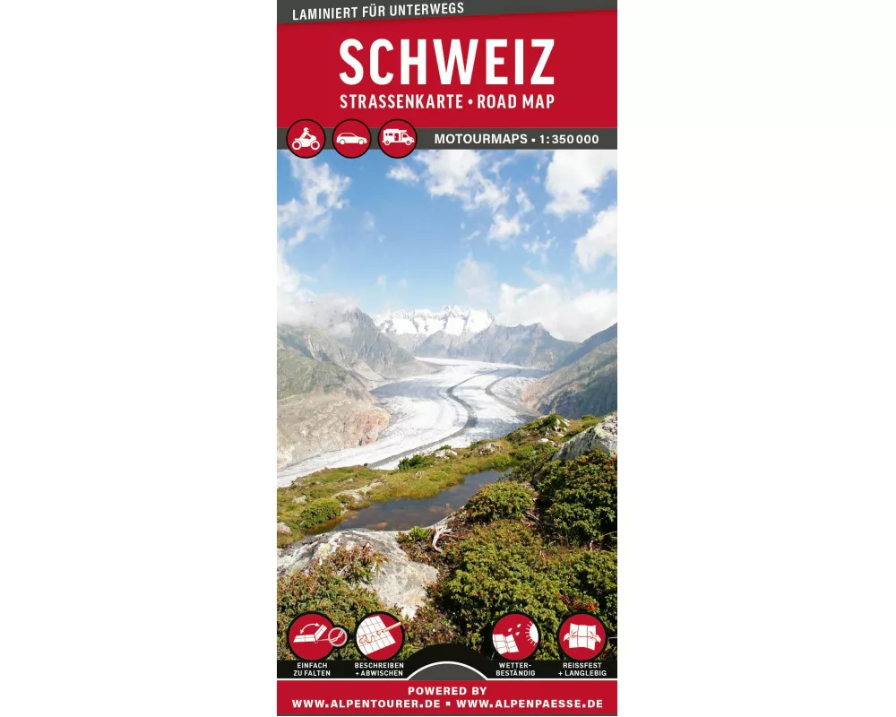 MoTourMaps Schweiz Auto- und Motorradkarte 1:350.000