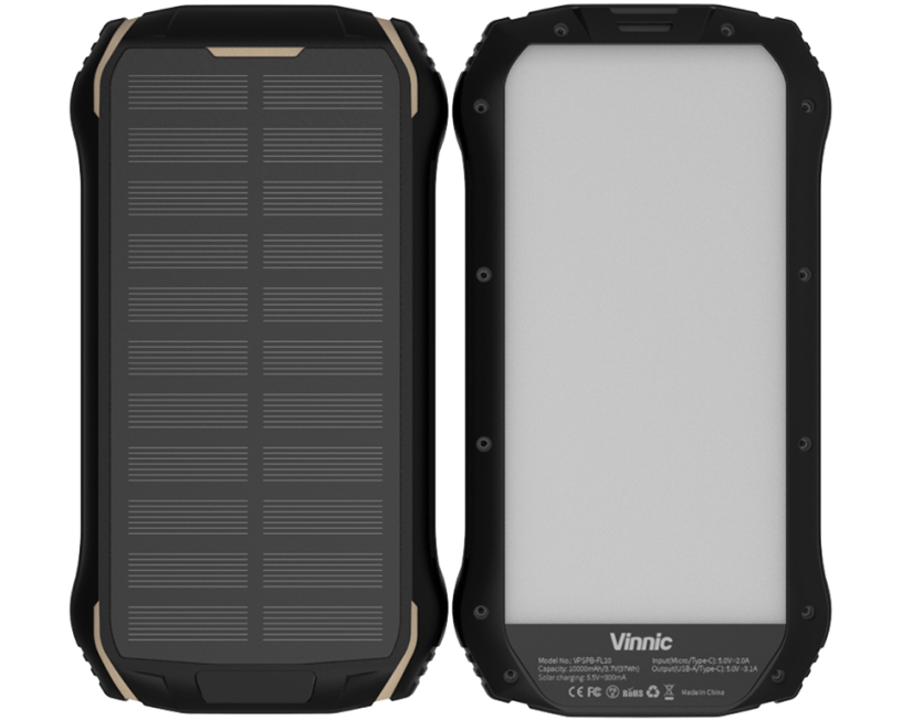 VINNIC Solar Powerbank 10'000 mAh VPSPB-FL10 w/Full LED Panel