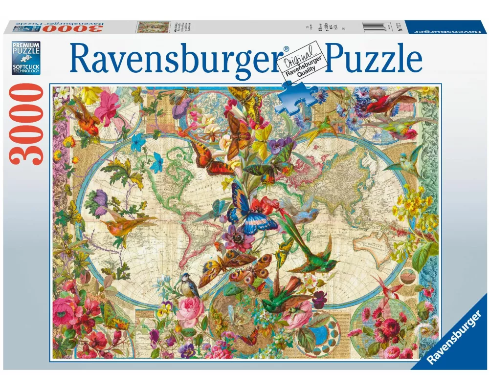 Erwachsenenpuzzle 3000 Teile - Weltkarte mit Schmetterlingen