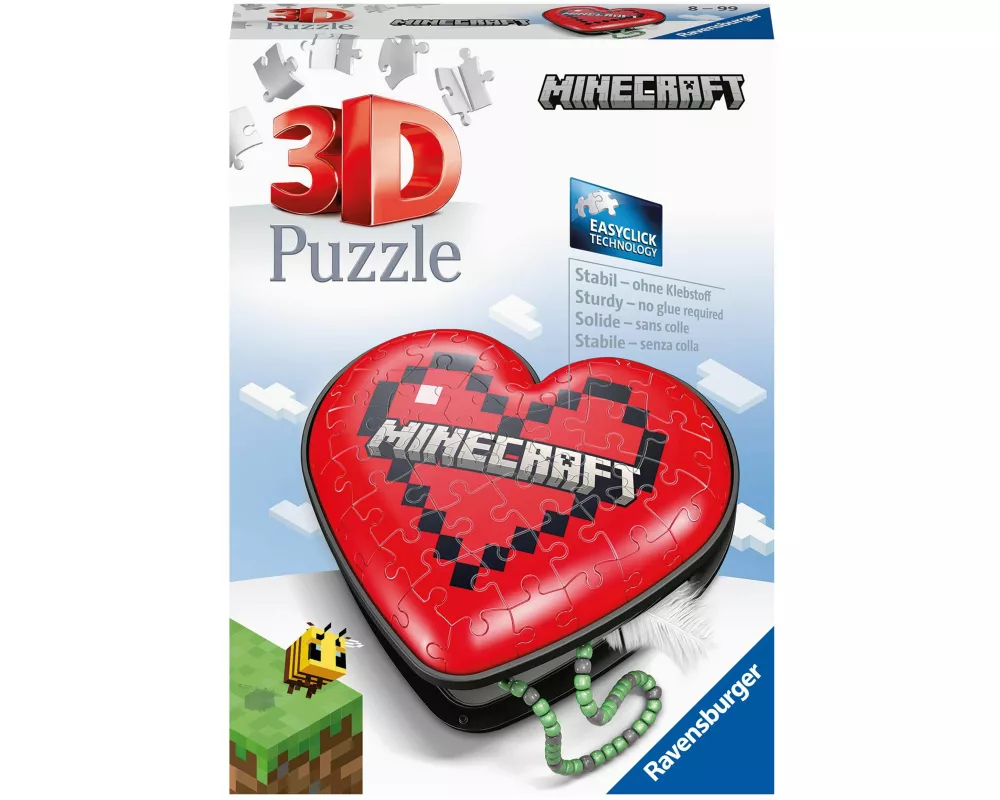 Ravensburger 3D Puzzle 11285 - Herzschatulle Minecraft - praktische Aufbewahrungsbox aus dreidimensional geformten Puzzleteilen für große und kleine M