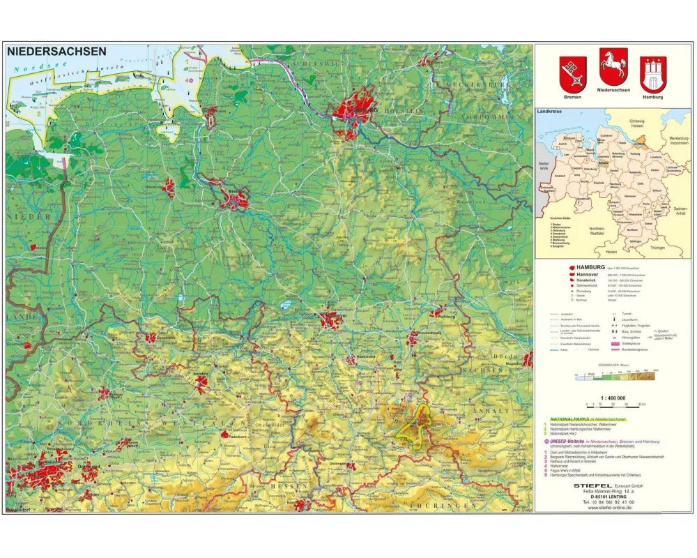 Niedersachsen physisch 1:460 000