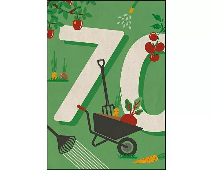 Doppelkarte. Let's go green. 70.Geburtstag (Garten)