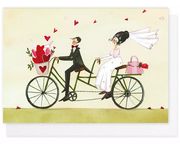 Doppelkarte. Herzensgrüsse / Tandemfahrrad / Quer
